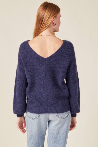Pull manches longues 2-en-1 bleu marine femme