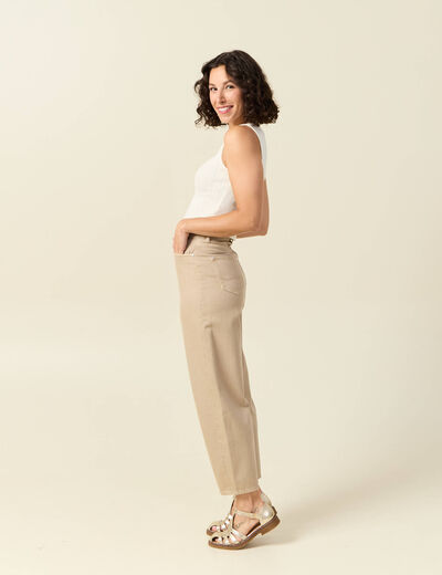 Jeans slouchy taille haute en coton beige femme
