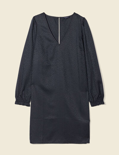 Robe droite col en V satin vert foncé femme