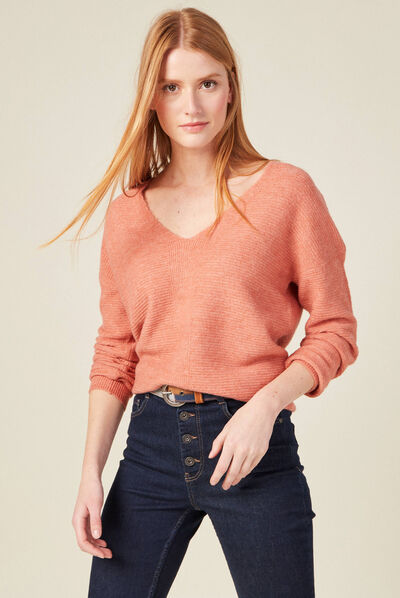 Pull manches longues rouge clair femme