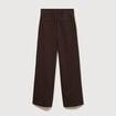 Pantalon large taille haute fluide marron fonc&eacute; femme