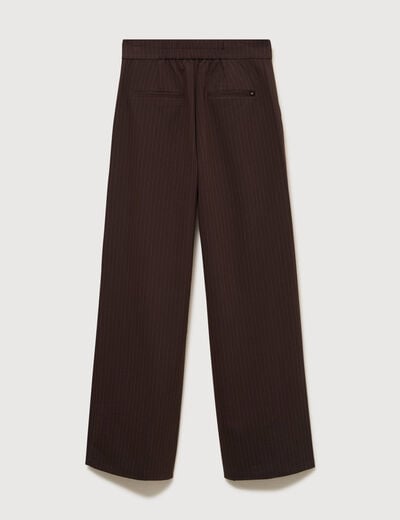 Pantalon large taille haute fluide marron fonc&eacute; femme