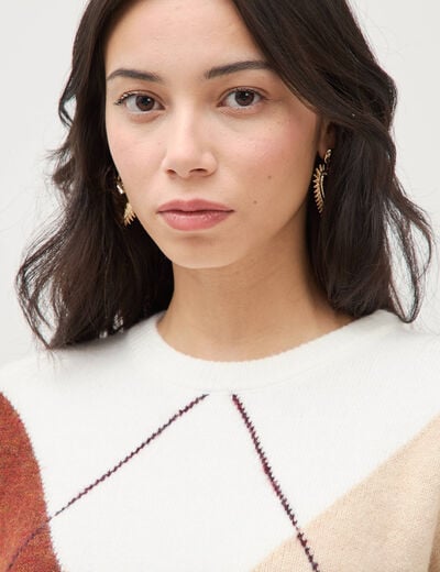 Pull col rond manches longues ecru femme