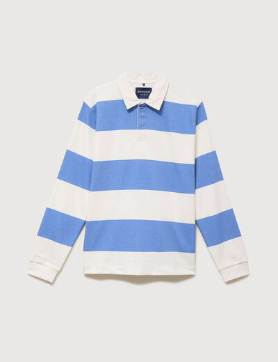 Polo manches longues broderie bleu violet homme
