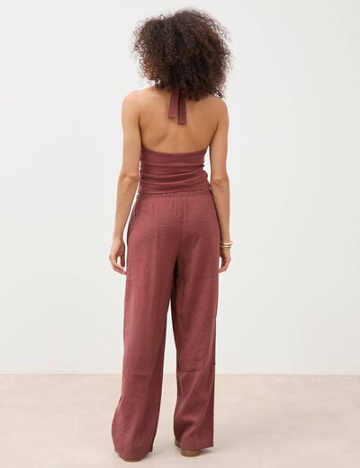 Pantalon large taille standard fluide marron cognac femme