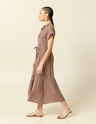 Robe longue &eacute;vas&eacute;e manches courtes violet femme