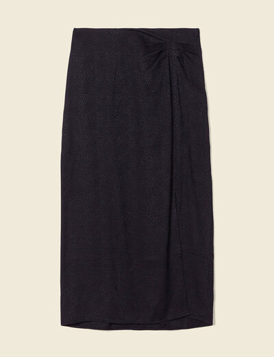 Jupe midi droite fendue satin noir femme