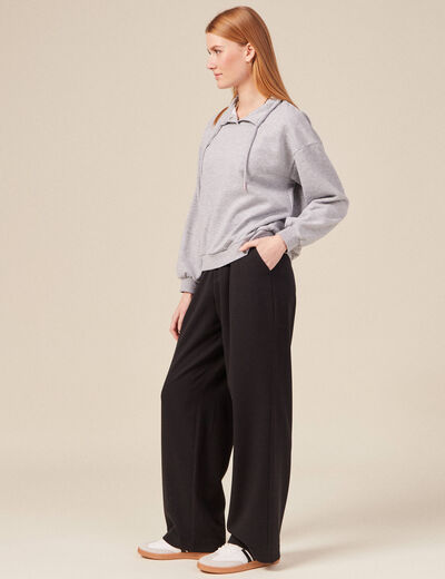 Sweat col camionneur boutonné gris femme