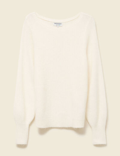 Pull col bateau manches longues ecru femme
