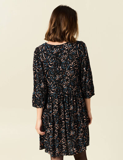 Robe évasée manches 3/4 noir femme