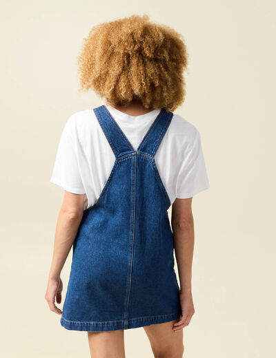 Robe en jeans col v à bretelles denim stone femme