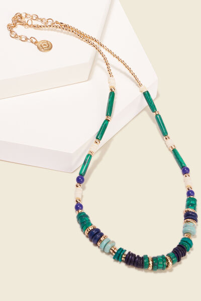 Collier avec perles bleu turquoise femme