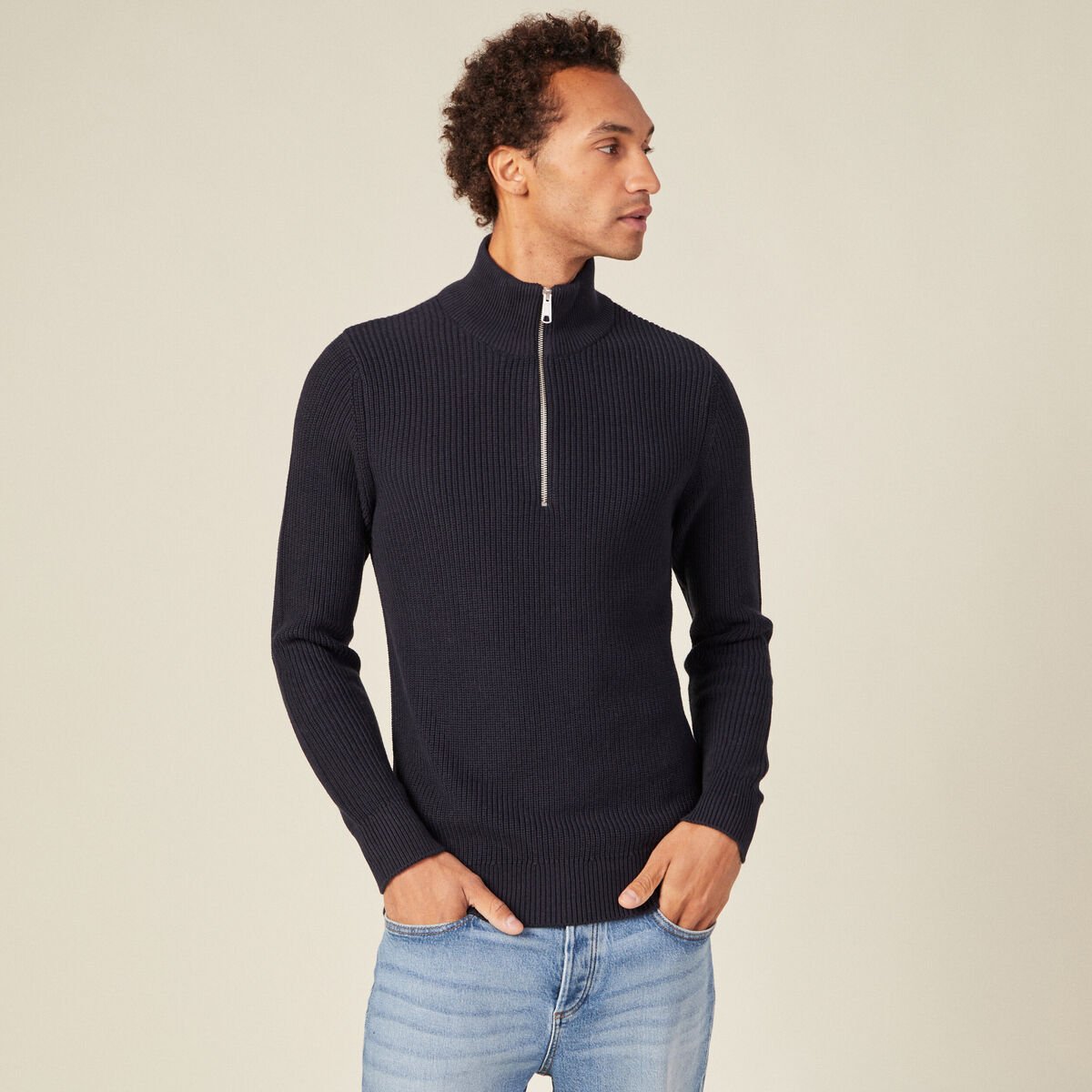 Pull manches longues bleu marine homme