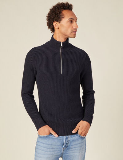 Pull manches longues bleu marine homme
