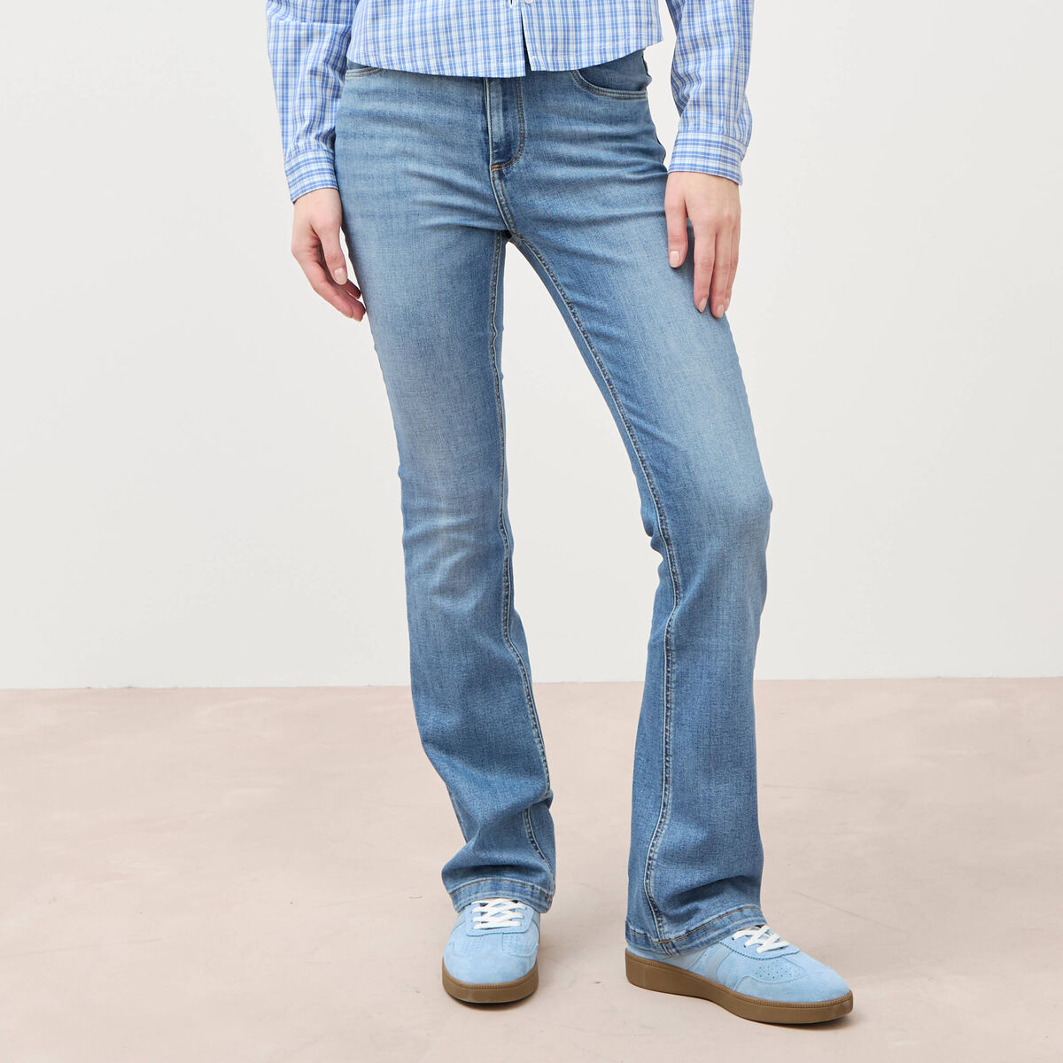 Jeans bootcut taille haute denim used femme