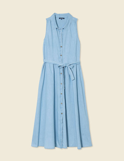 Robe longue trapèze jean denim bleach femme