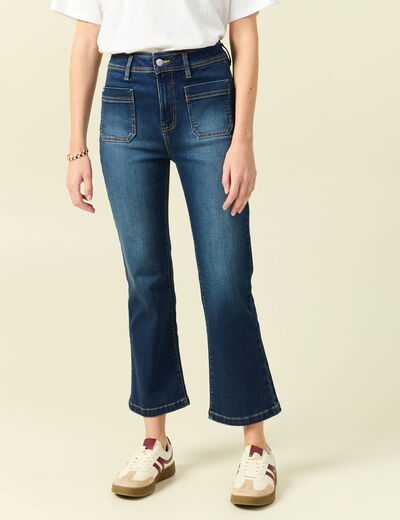 Jeans bootcut cropped taille haute denim brut femme