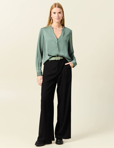 Blouse manches longues satin vert kaki femme