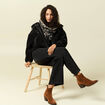Pull manches longues col rond &agrave; sequins noir femme