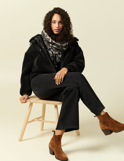 Pull manches longues col rond &agrave; sequins noir femme