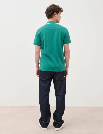 Polo cintr&eacute; en coton manches courtes vert &eacute;meraude homme