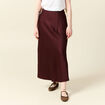 Jupe longue droite satin bordeaux femme