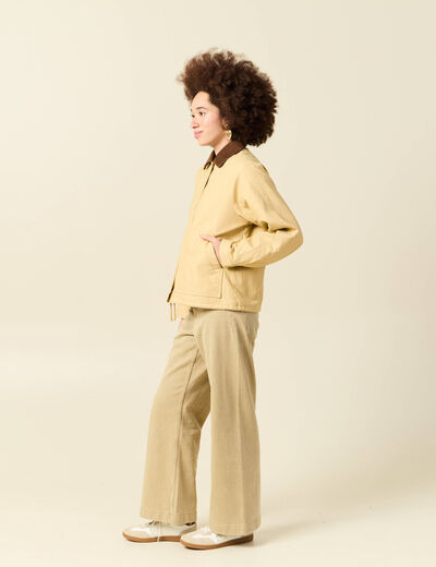 Veste oversize mi-longue en coton beige femme
