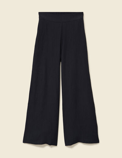 Pantalon large taille haute fluide noir femme