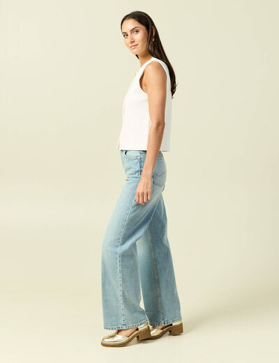 D&eacute;bardeur col rond sans manches creme femme