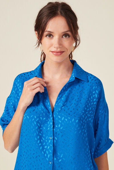 Chemise manches courtes bleu electrique femme