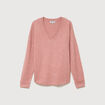 Pull manches longues col en V rose clair femme