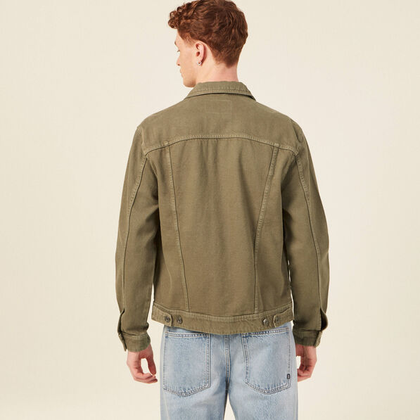 Blouson droit boutonné vert kaki homme