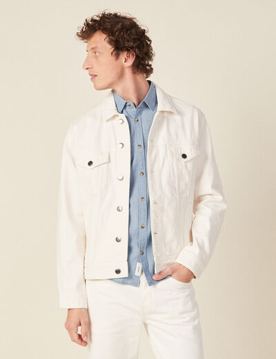 Veste droite boutonné en jean denim blanc homme