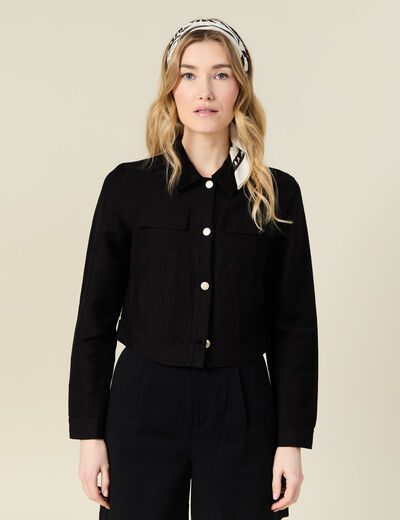 Veste courte boutonnée noir femme