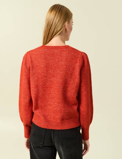 Pull manches longues col rond rouge fonc&eacute; femme