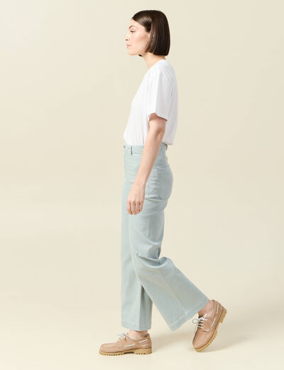 Pantalon large taille haute en jeans vert kaki femme