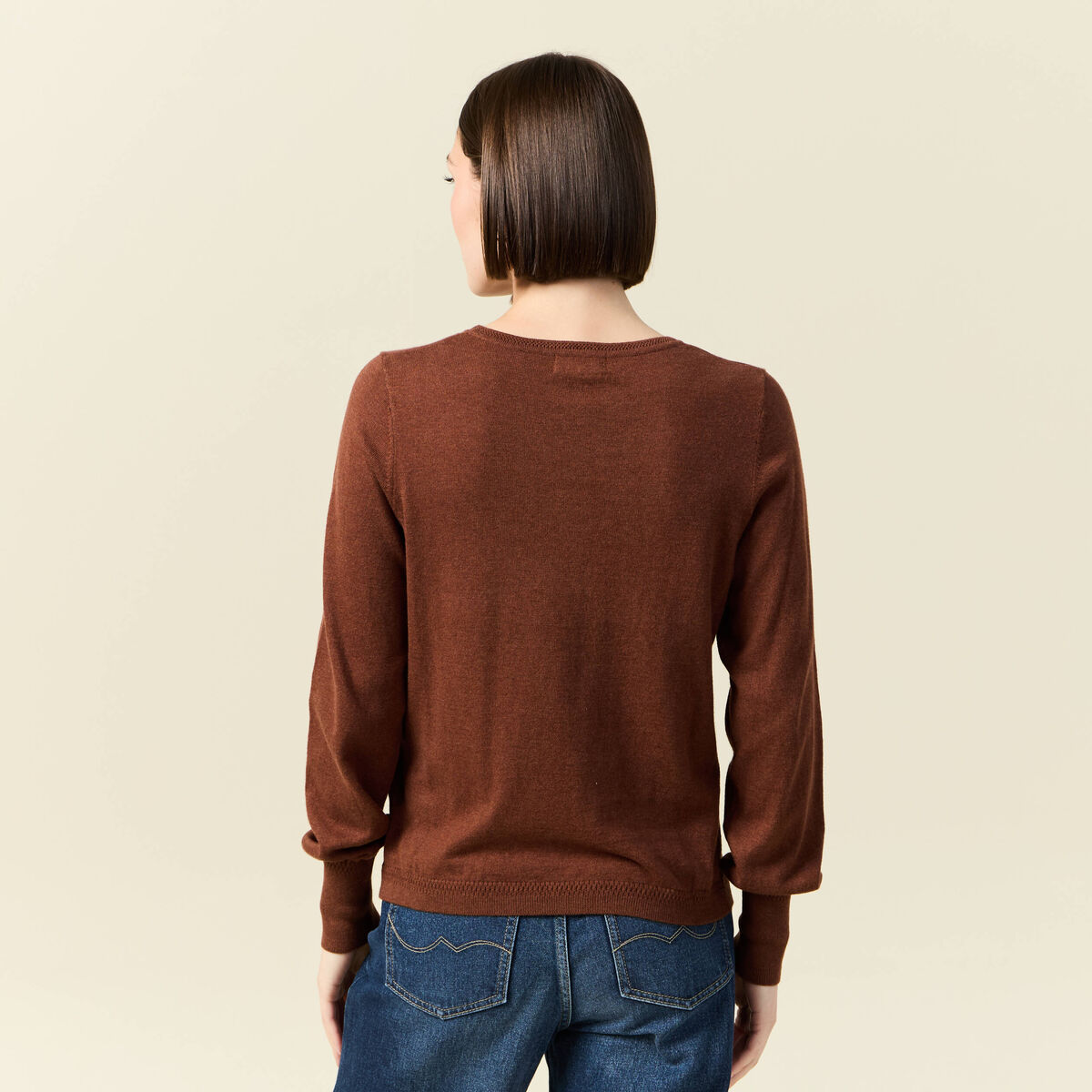 Pull manches longues marron foncé femme