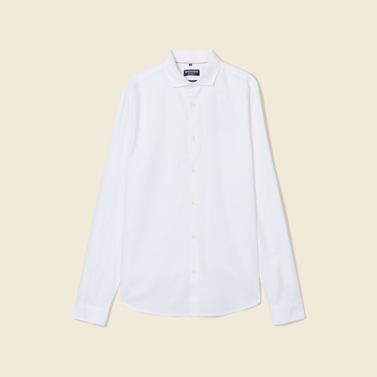 Col cintr&eacute; en coton manches longues blanc homme