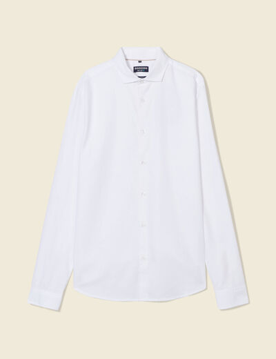 Col cintr&eacute; en coton manches longues blanc homme
