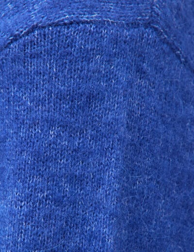Pull droit col v manches longues bleu electrique femme