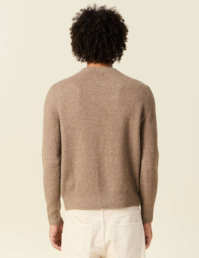 Pull manches longues col rond taupe homme