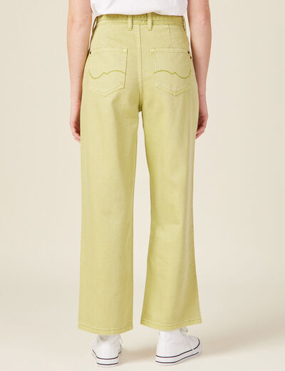 Jeans large taille haute vert anis femme