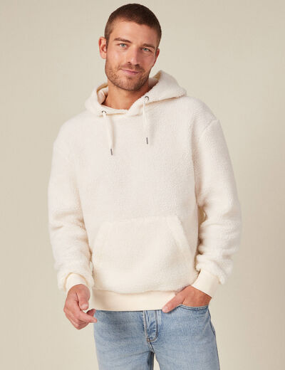 Sweat à capuche sherpa ecru homme
