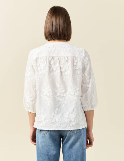 Chemise manches 3/4 brodée ecru femme