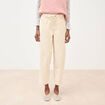 Pantalon taille haute velours resserr&eacute; ivoire femme