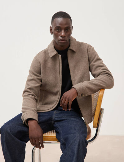 Veste oversize courte col classique taupe homme