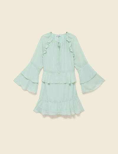 Robe courte &eacute;vas&eacute;e manches longues vert pastel femme
