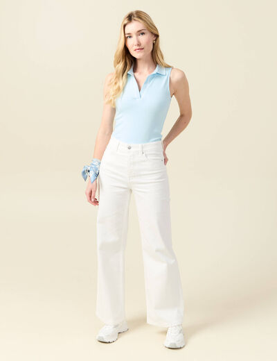 Polo sans manches bleu pastel femme
