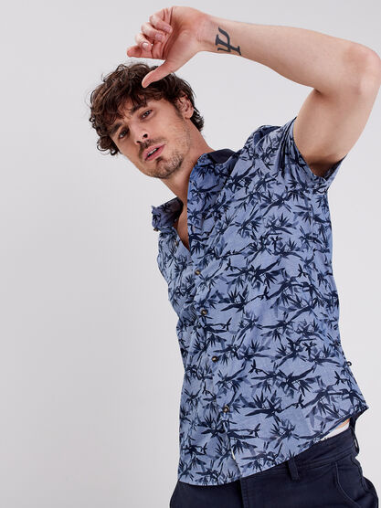 Chemise manches courtes bleu marine homme
