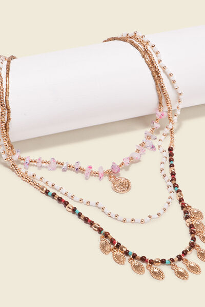 Collier multirangs à perles multicolore femme